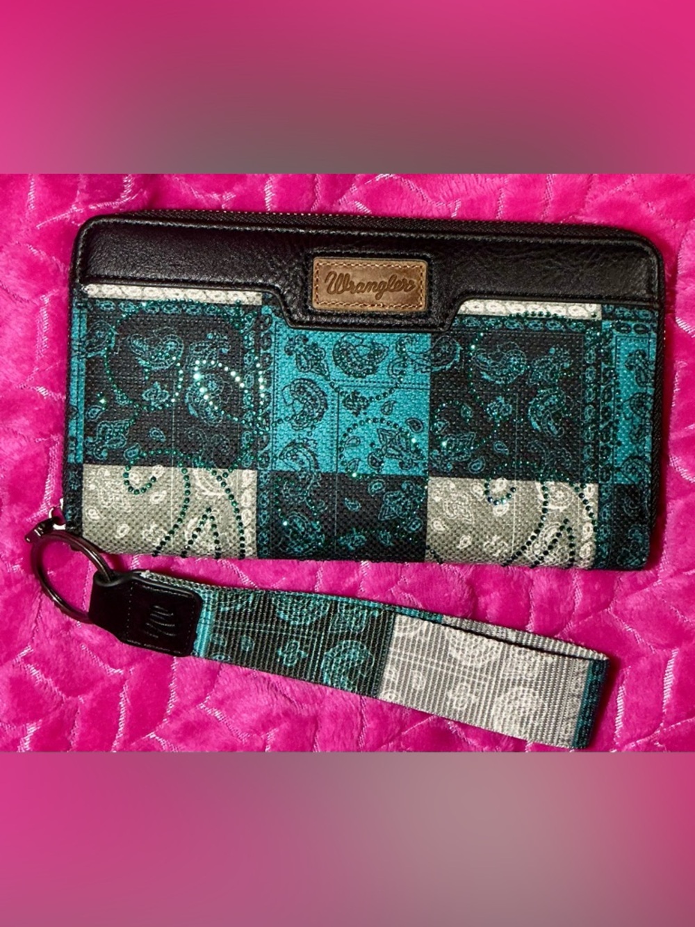 Wrangler Teal and Black Patchwork Crossbody Bag